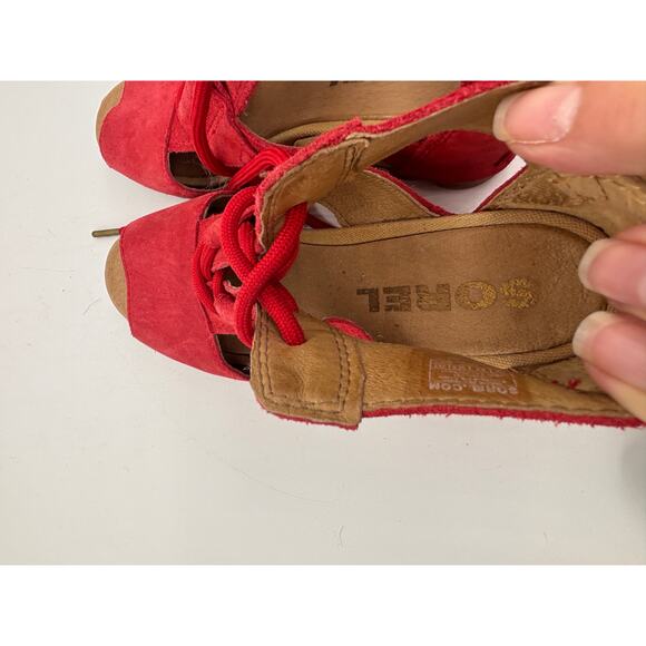 Sorel Joanie red suede wedge lace up sandals size 7 - Picture 5 of 8